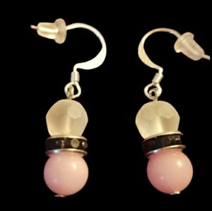 Pink & Frosted Glass Hand Crafted Drop Earrings